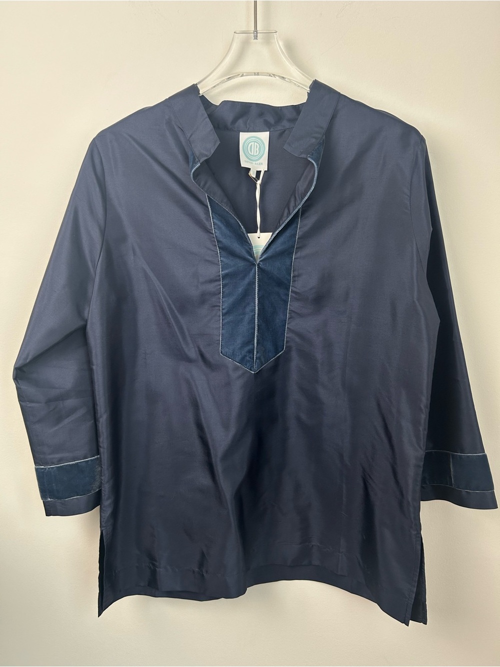 DEVON BAER Velvet Trim 100% Silk Solid Tunic